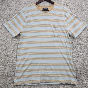 Roark Shirt Mens Large Blue Brown Striped Short Sleeve Pullover Hemp Cotton